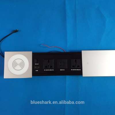 High quality aluminum alloy Sliding cover Tabletop Socket /office desk mounted power socket with wireless charger