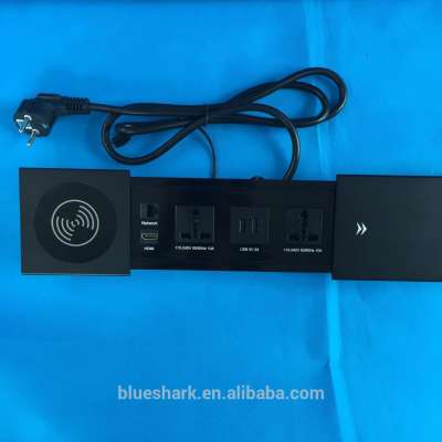 electrical desktop socket box with wireless charger /conference desktop power sliding socket with network