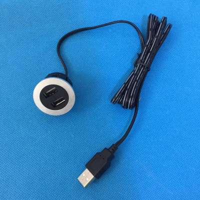 Stock hot sale mini round dual usb port sofa and office desk charger socket /office desk round 5V  2.1A with usb cable charger