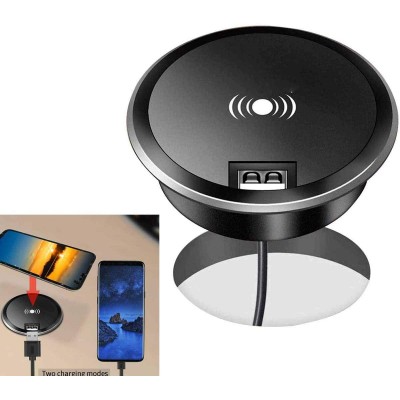 New Wireless and wired 2 charging way Flush hidden Mount table Qi Wireless Charging Desk Grommet Pad Charger with usb port