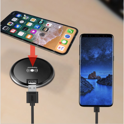 New Design office Desk Built in desk Wireless Charger,Wireless Charging Pad with 1 Port USB Grommet Hole Embedded Desk Charger