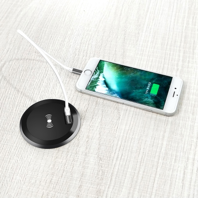 New 60mm Grommet Hole In Desk wireless surface charger 10W Portable Desk Fast Wireless Charging Station  &USB Wired Charger